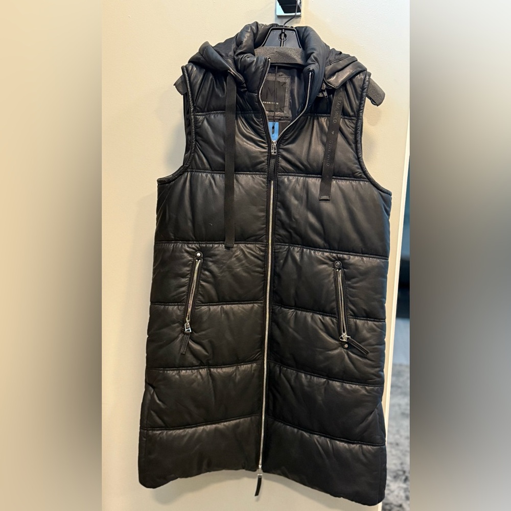 Mauritius Black Leather Puffer Vest